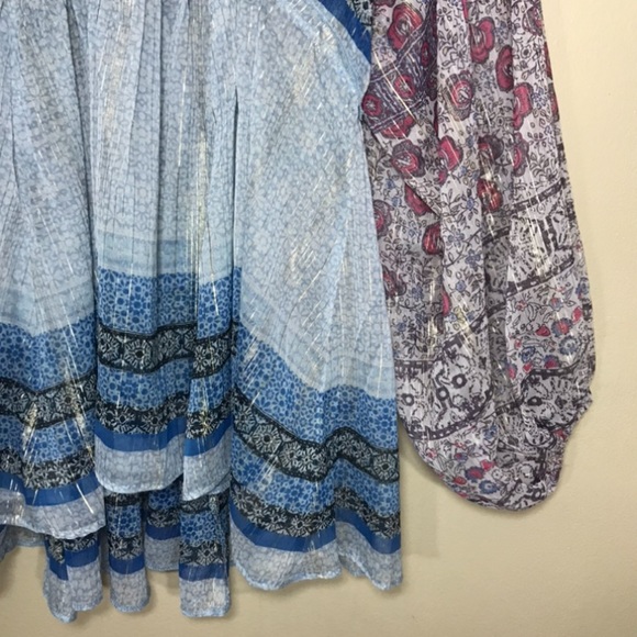 Free People Peasant Tunic Long Sleeve Sheer Top Chic Boho Printed V-neck Overlay - Picture 12 of 16